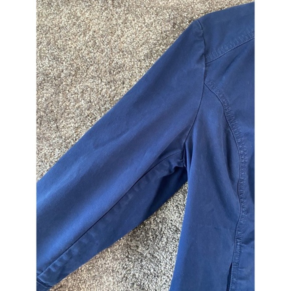 Chicos Jacket Womens Size 1 (Medium) Blue Blazer Ruffle‎ Open Front Preppy - Picture 6 of 13